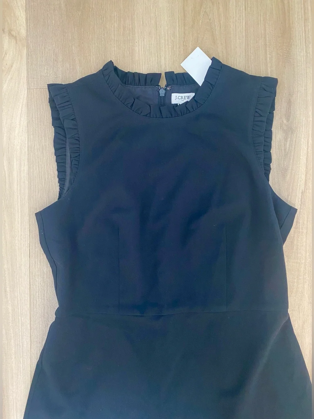 J. Crew Black Sleeveless Ruffle Trim Fitted Waist Cocktail Office A-Line Dress 6
